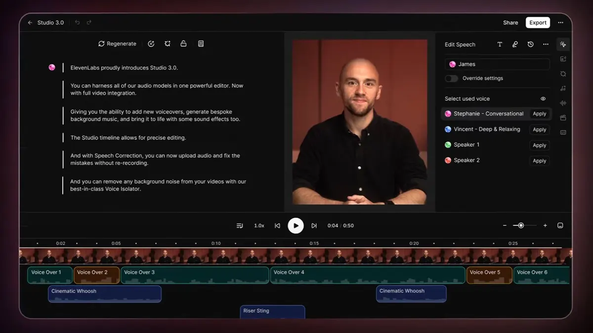 Elevenlabs Studio 3 Oberfläche